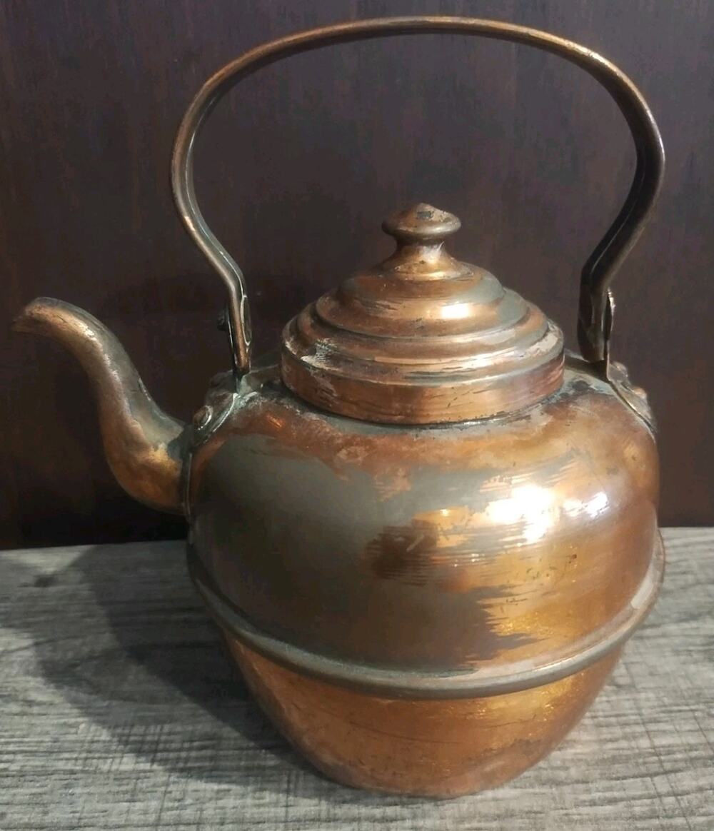 Small Miniature Copper Teapot Tea Kettle Vintage 6" high with handle patina